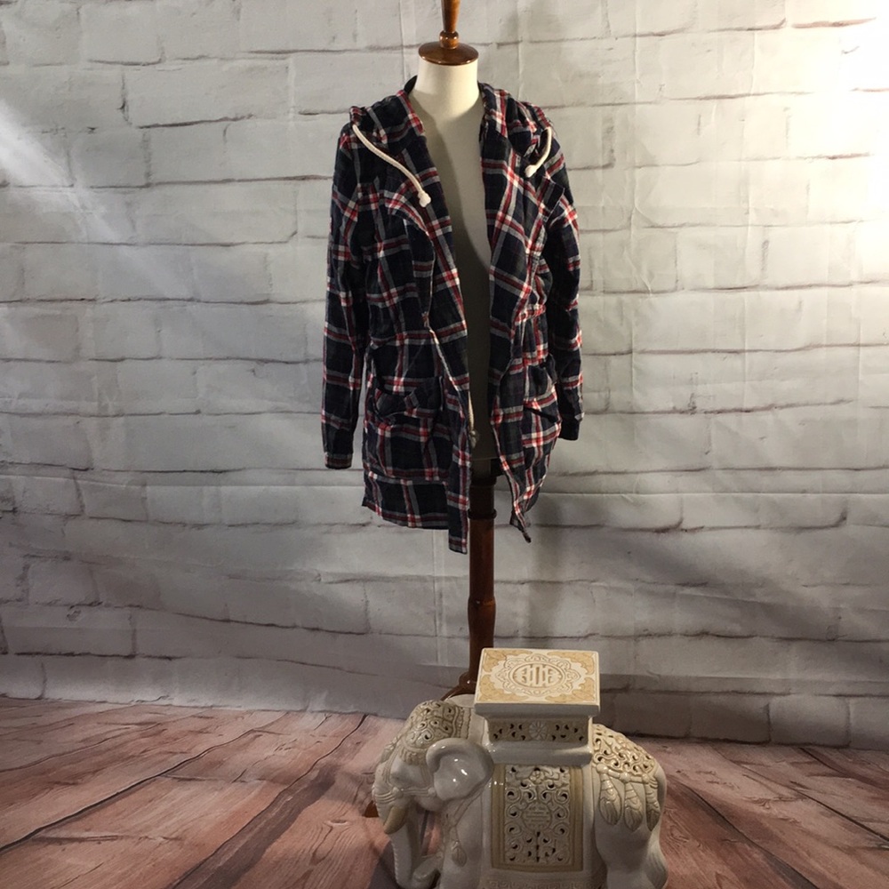 Anthropologie Heihei Open Front Hooded Cardigan in Plaid